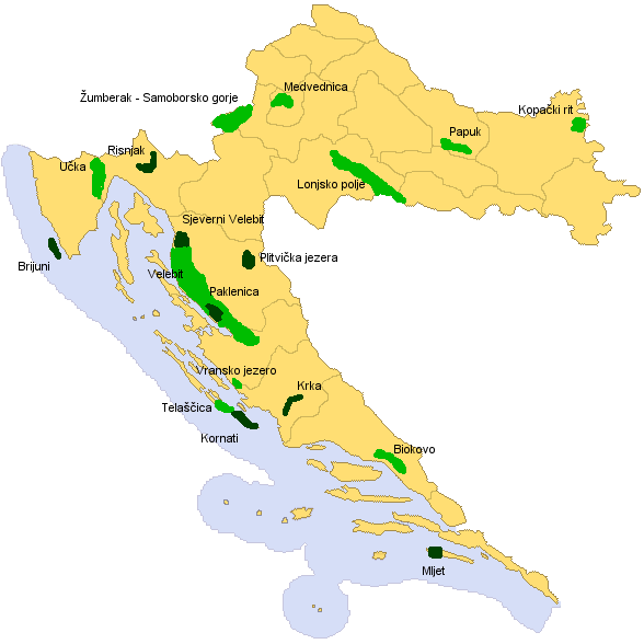 mapa Chorvatsko parky